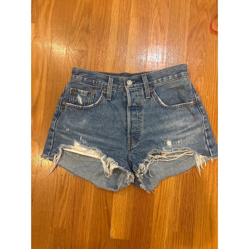 Levi's 501 Cut Off Denim Jean Shorts Distressed Frayed‎ Raw Hem W24